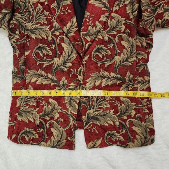 First Option Vintage 90s Red Gold Funky Floral Paisley Brocade Blazer, X-Large - Picture 10 of 12
